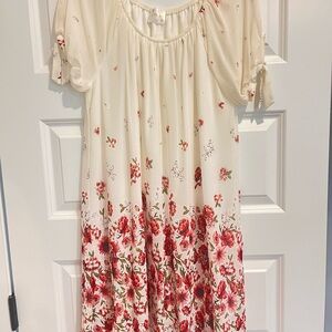 Floral Print Dress with Red and Cream Colors